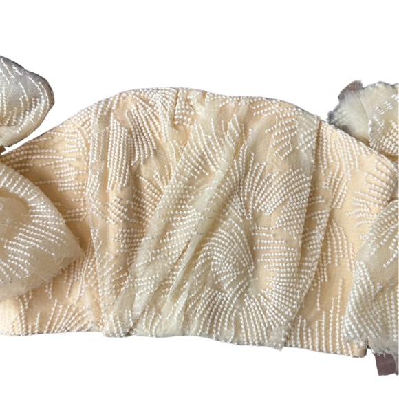 Apricot Off Shoulder Embroidered Corset Crop Top Dramatic Puff Sleeve Coquette - Picture 11 of 14